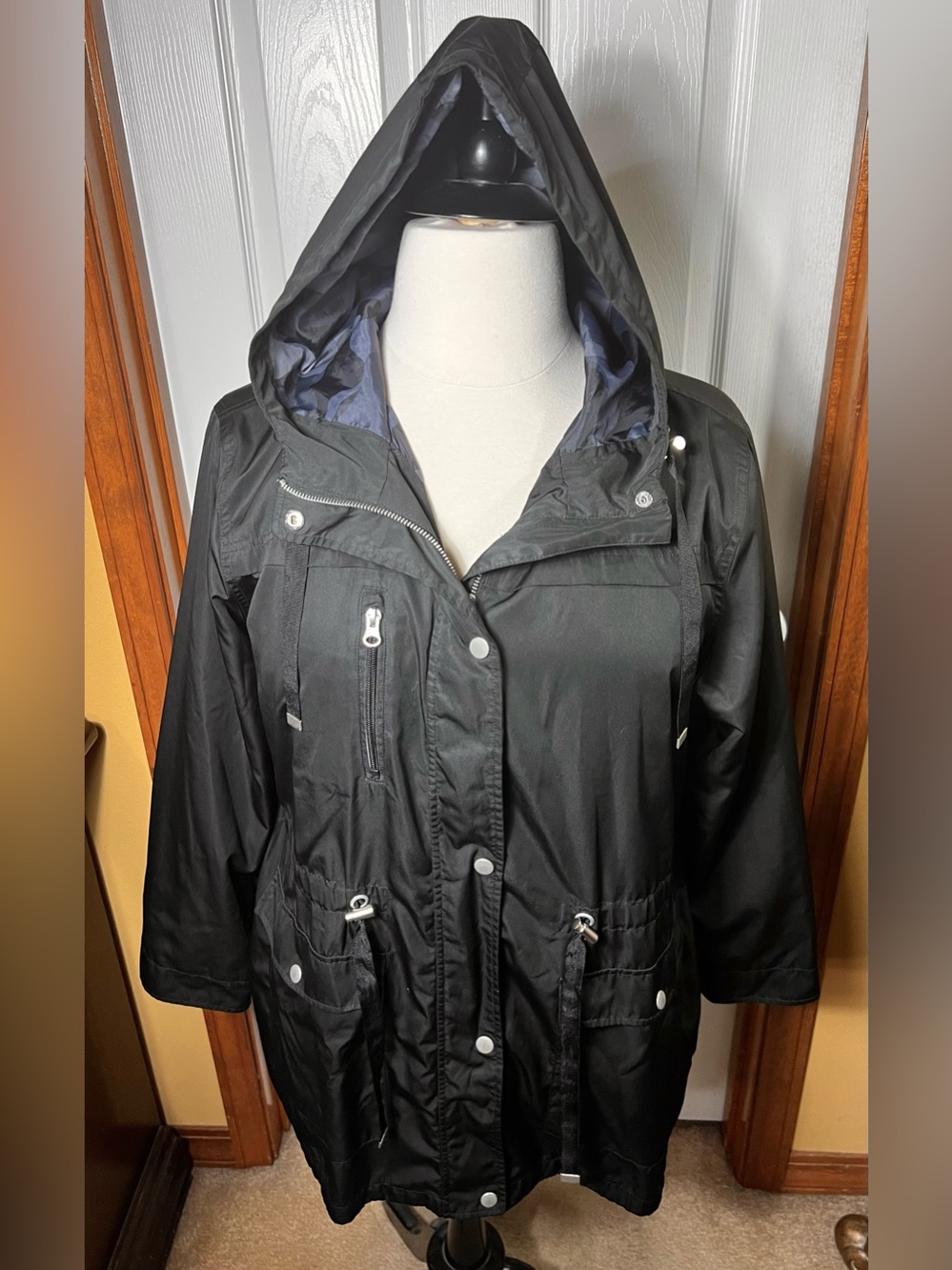 Time and Tru Windbreaker Jacket Rain Jacket Lightweight Layering Black Camo XL